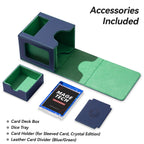 Mage Tech Card Deck Box for MTG Commander - Patented Design, Commander Display, Fits 100 Double-Sleeved Cards, 35pt Card Brick & Dice Tray - Blue/Green