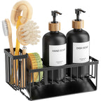 Cisily Kitchen Dish Soap Dispenser Set with 2 Pack 16.9oz Amber Glass Bottle and Sponge Holder, Dish Soap Dispensers with Adjustable Sponge Holder, Vintage Hand and Dish Soap Dispensers Set