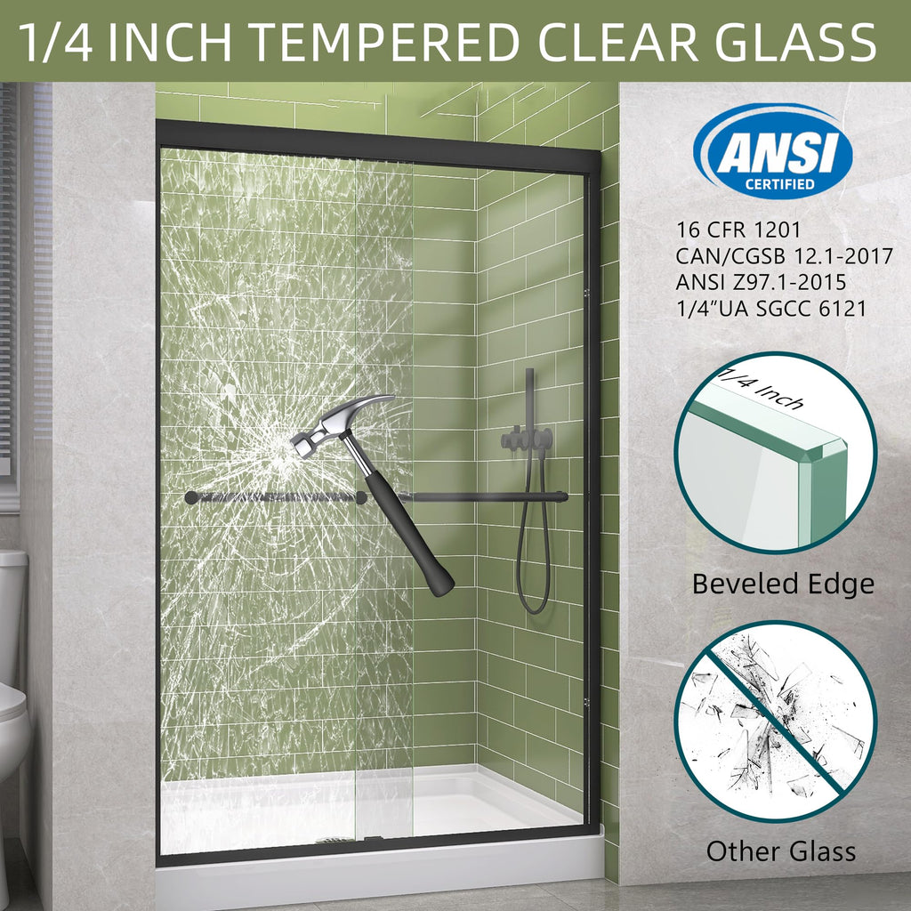 GETPRO Shower Door Double Sliding 57-60 in. W x 72 in. H Semi-Frameless Bypasss Bathroom Glass Shower Sliding Doors,1/4 inch Clear Tempered Glass Door for Walk-in Shower Matte Black