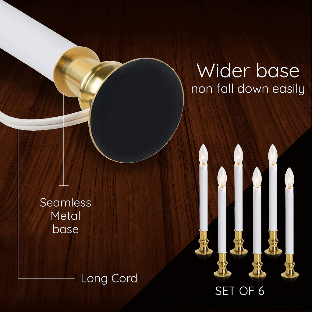TUDAK Electric Christmas Window Candle Lamp - 6-Pack | Brass-Plated Base with LED Bulbs | Dusk-to-Dawn Auto Sensor | Turns On in Dark, Off in Light | Ready to Use!