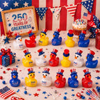 Skylety 100 Pcs Patriotic Mini Ducks 4th of July Independence Day Party Decor 250th Anniversary Red White Blue Ducks with Glue Points Garden Potted Miniature Cake Decoration Craft Patriotic Collectors