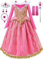 Aoiviss Girls Princess Costume Dresses Pink Fancy Princess Dress Up Clothes
