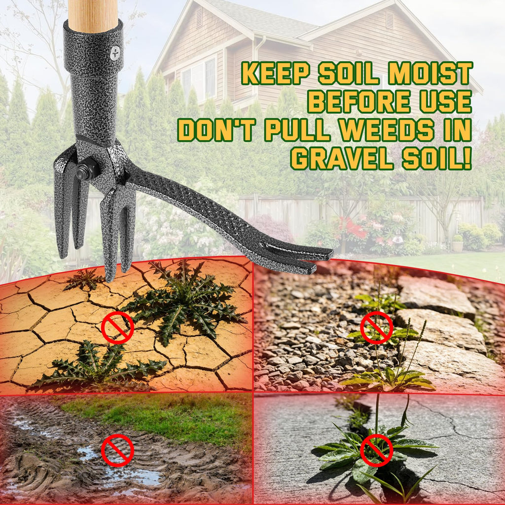 BellaJoyz Weed Puller Tool, Stand Up Heavy Duty Weed Remover Tool with Long Handle & 4-Claw Steel Head, Bamboo Garden Hand Weeding Tool - Easily Remove Weeds Without Bending, Pulling,or Kneeling