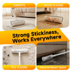 Large Floor Lint Roller with Extendable Long Handle, 9.45" Extra Wide Sticky Roller, 400 Sheets with 3 Refills, Heavy Duty Pet Hair Remover for Floor, Carpet, Couch & Hard-to-Reach Areas