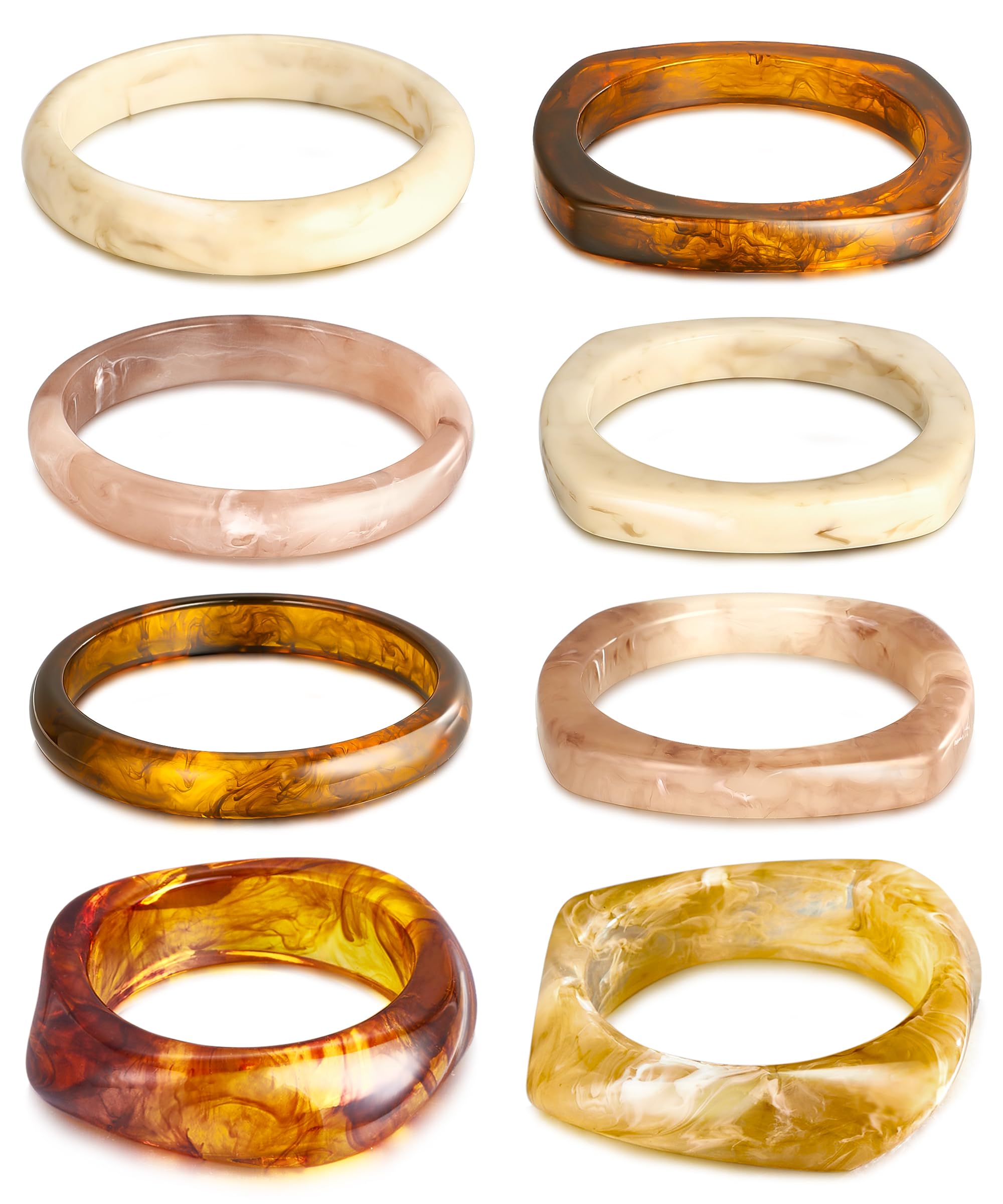 Vieyomn 8 Pcs Irregular Chunky Wide Wrist Bangle Bracelet Colorful Acrylic Resin Bangle Bracelets Set for Women