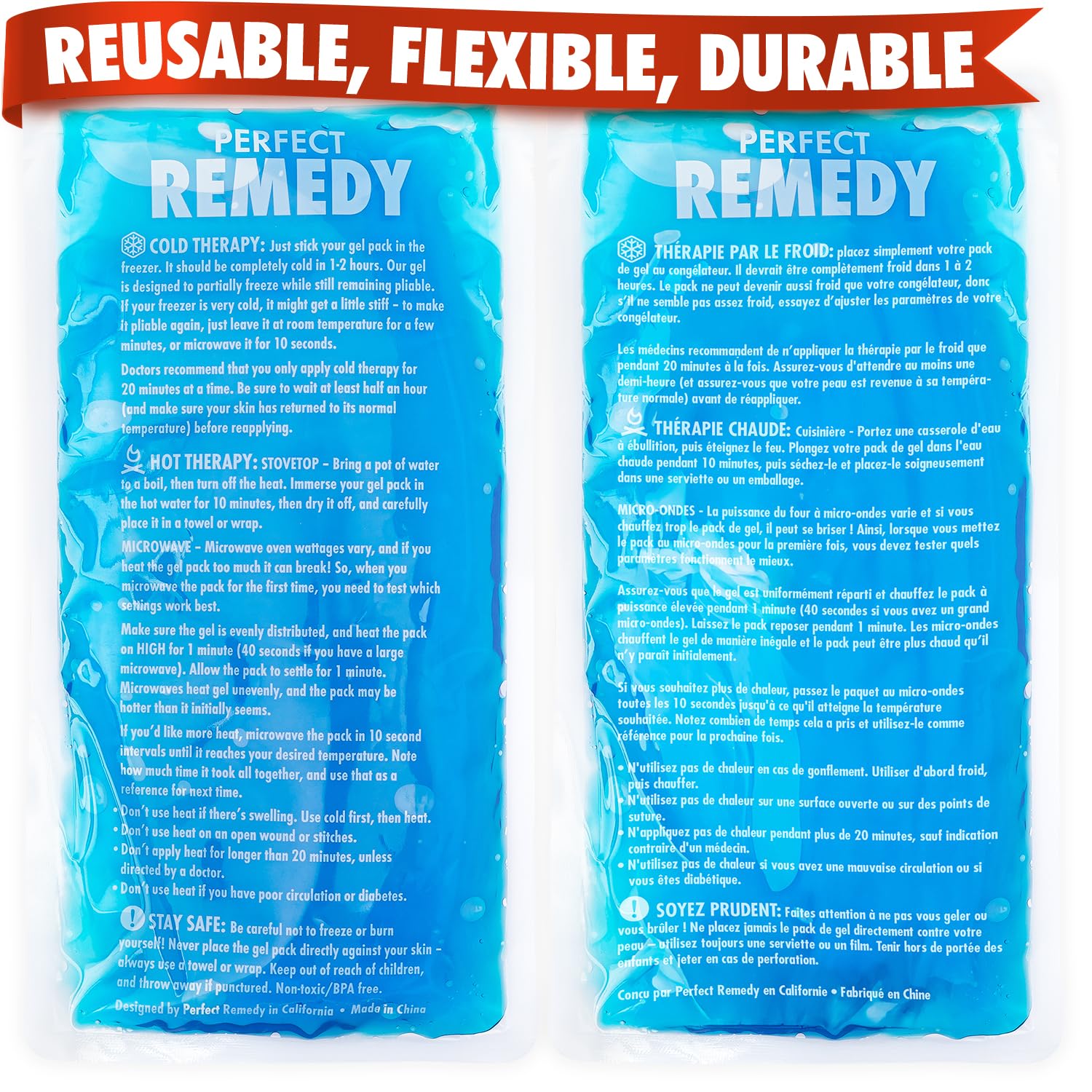 Perfect Remedy 2-Pack Gel Ice Packs for Injuries Reusable, Hot & Cold Pack that’s Durable, Soft & Flexible, Fast Relief & Recovery (Blue, Reg 2PK)