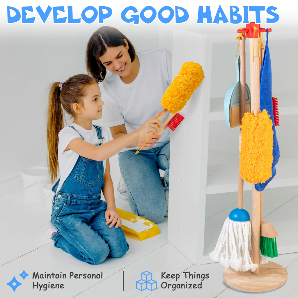 WOODMAM Wooden Kids Cleaning Set, Toddler Cleaning Toys with Broom and Mop