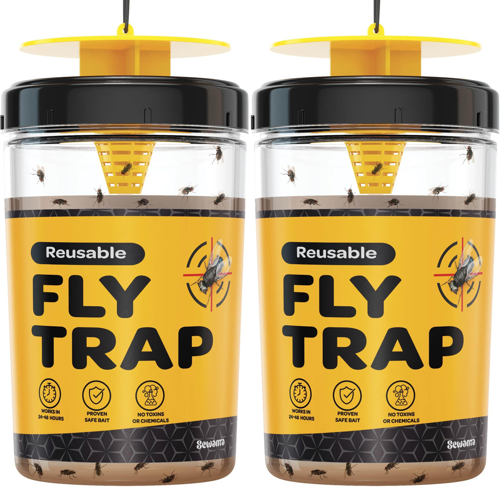 Outdoor Fly Trap [Set of 2] Fly Traps with Dissolvable Non-Toxic Bait - Fly Repellent for Outdoor Use Only - Controls Flies for Patios, Barns, Ranches Etc. Hanging Fly Traps with Tie Included
