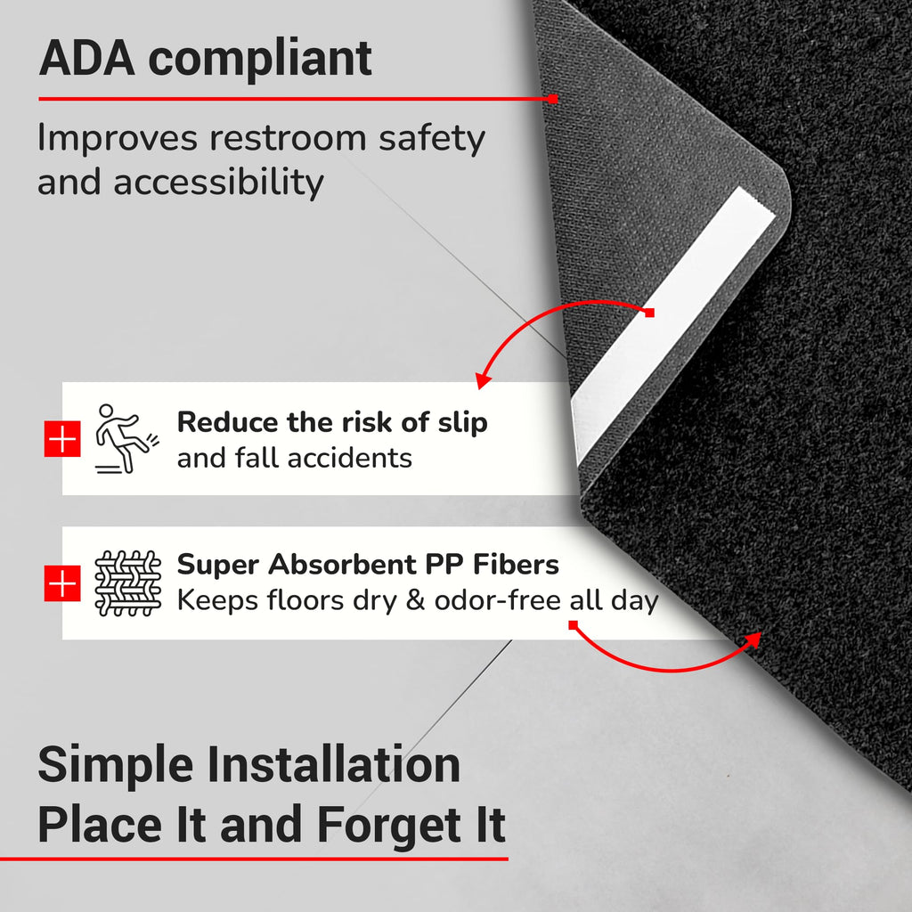 Hygomat Disposable Urinal Mats, Odor Eliminating, Time Monitor, Non-Slip Adhesive, Charcoal, Case of 6, Made in the USA