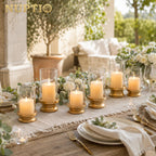 NUPTIO Hurricane Glass Candle Holders for Pillar - Matte Gold - Set of 2