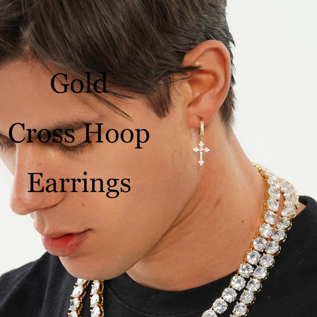 JINAO Cross Hoop Dangle Earrings for Men Women Gold