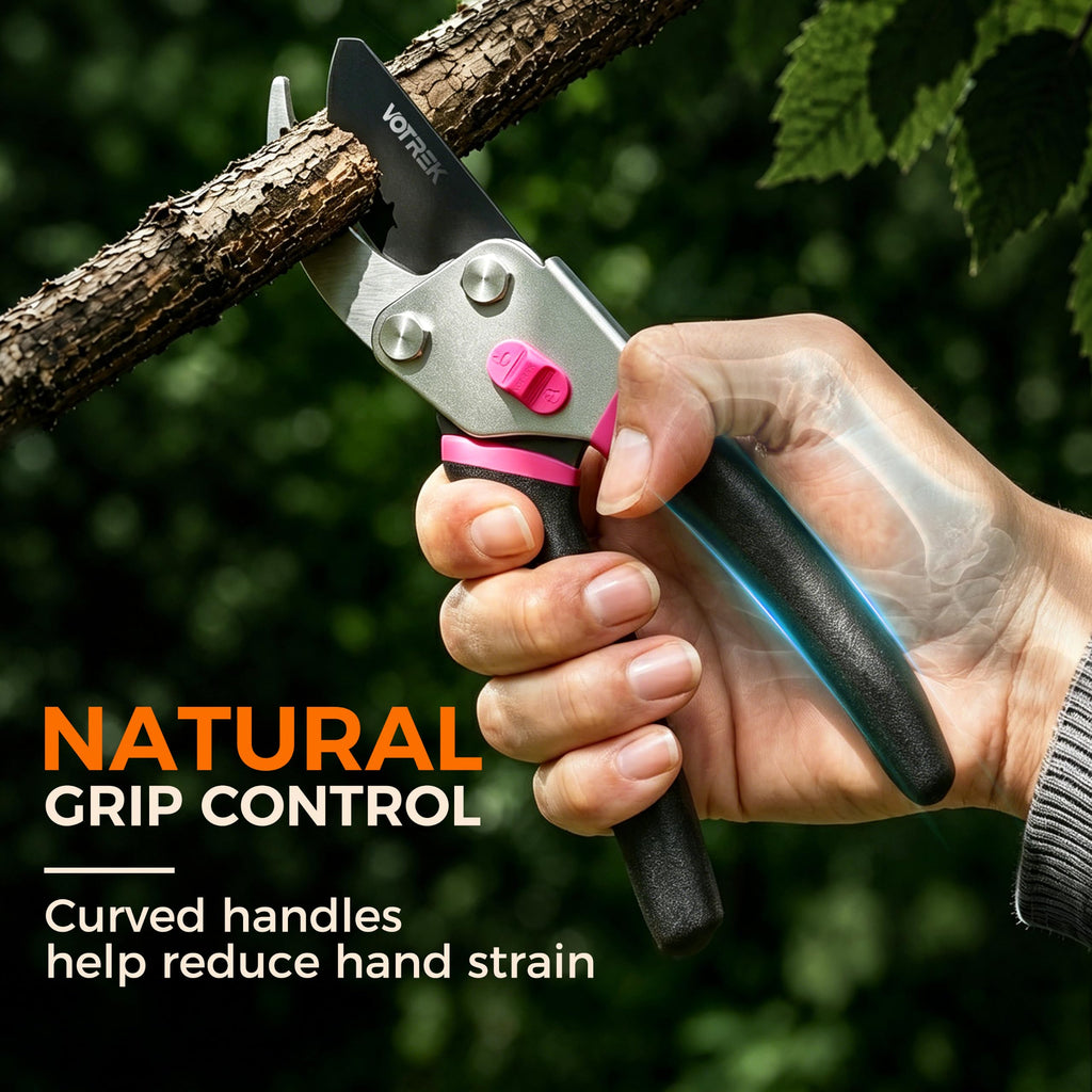 VOTREK® 8.5" Bypass Pruning Shears, Jam-Proof Spring Clippers for Roses