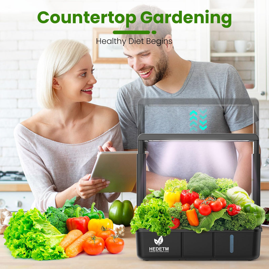 HEDETM 15 Pods Hydroponics Growing System Indoor Garden with LED Grow Light