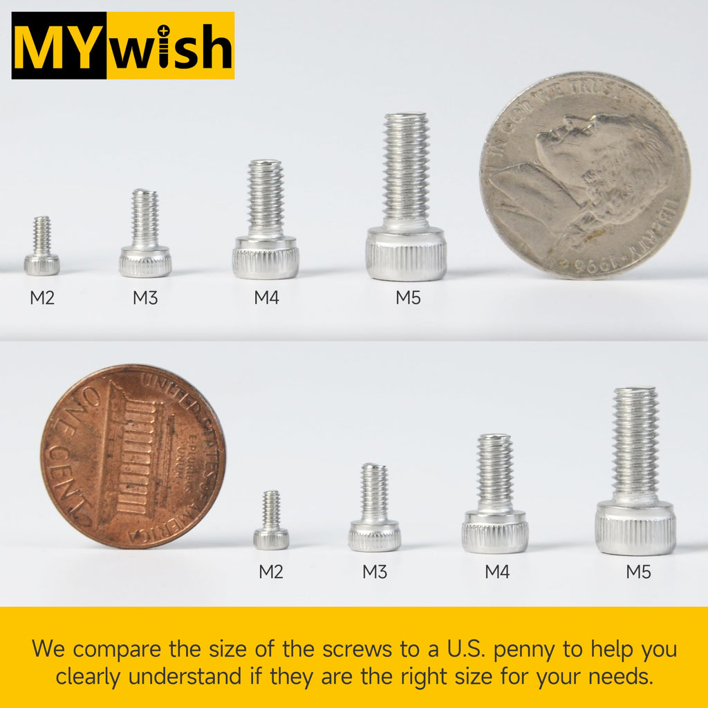 Mywish 900Pcs M3 M4 M5 M6 Metric Screw Assortment, 304 Stainless Steel Nuts and Bolts, Hex Socket Head Cap Metric Bolts/Nuts/Flat Washers Kit Anti Rust 16 Sizes 8mm to 20mm, Hex Wrenches