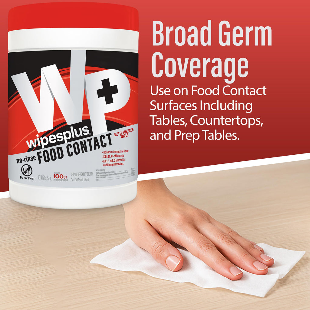 WIPESPLUS No-Rinse Food Contact Wipes Canister Multi-Surface Wipes, Unscented for Home and Business, 600, (6 Packs of 100)