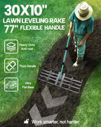 30"x10" Lawn Leveling Rake, Yard Leveling Rake for Soil with 77" Handle