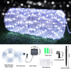 Solar Rope Lights, 66ft 200LED Solar String Lights, 8 Modes Waterproof Solar Powered Outdoor Light, Flexible Clear Tube Light for Garden, Backyard, Patio, Deck, Porch, Pool, Tree Decorative - White