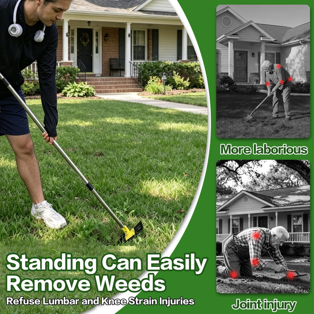 BCJCLTS 2-in-1 Garden Hoe and Weed Puller Rake, 60 Inch Adjustable Long Handle Weeding Tool Heavy Duty Spring Steel Head, Dual Side Hand Weed Rake, Weed Remover for Garden, Yard, Lawn, Driveway.