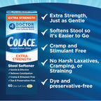 Colace Extra Strength Stool Softener, 60 Count, Gentle Constipation Relief for Adults, 250 mg Docusate Capsules, #1 Doctor Recommended Stool Softener Brand