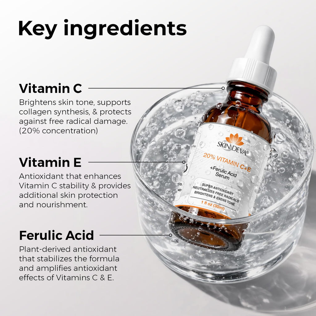 Skin Deva 20% Vitamin C Serum Anti Aging Face Serum with Hyaluronic Acid & Vitamin E – Brightening Formula for Improving Appearance of Dark Spots, Fine Lines & Wrinkles – All Skin Types, 1 fl oz