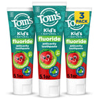 Tom’s of Maine Natural Kids Fluoride Toothpaste, 3 Pack, For Kids Ages 2 and Up, Great Toddler Toothpastes, No Artificial Flavors, Dyes, or Preservatives, Silly Strawberry, 5.1 oz