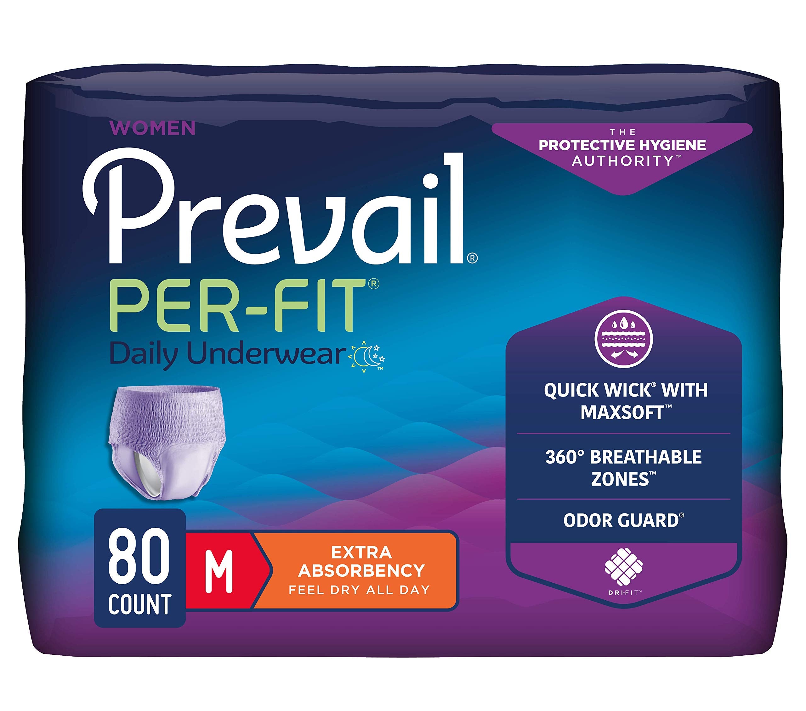 Prevail Per-Fit for Women Daily Protective Underwear, Pull-up Disposable Adult Diaper for Women, Extra Absorbency, Medium, 80 Count (4 Packs of 20)