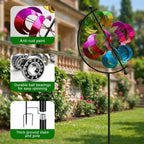 Large Kinetic Solar Wind Spinner Outdoor Metal 3D Yard Art with Stake