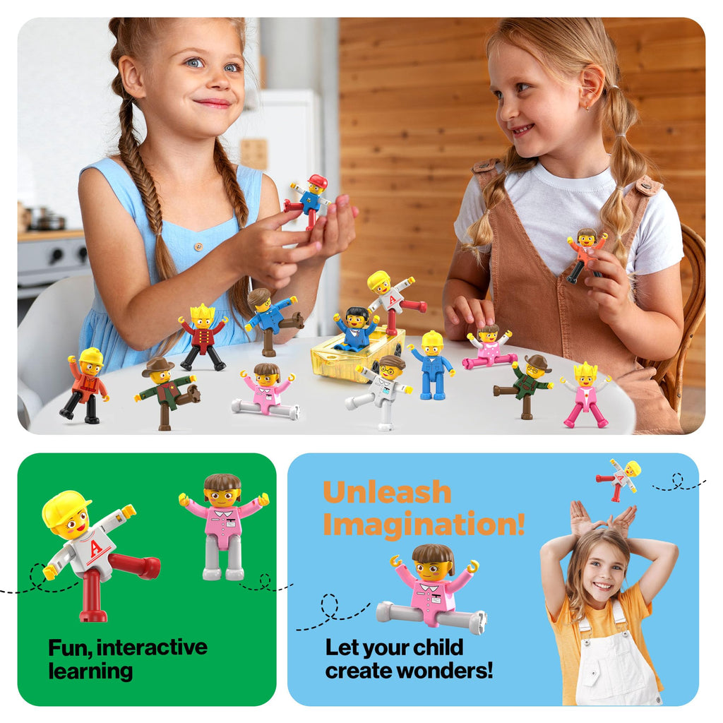 PicassoTiles 15-Piece Magnetic Character Action Figures Add-on Set for Construction Building Block Tiles