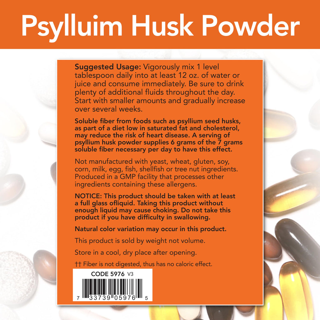 NOW Foods Supplements, Psyllium Husk Powder, Non-GMO Project Verified, Soluble Fiber, 12-Pound