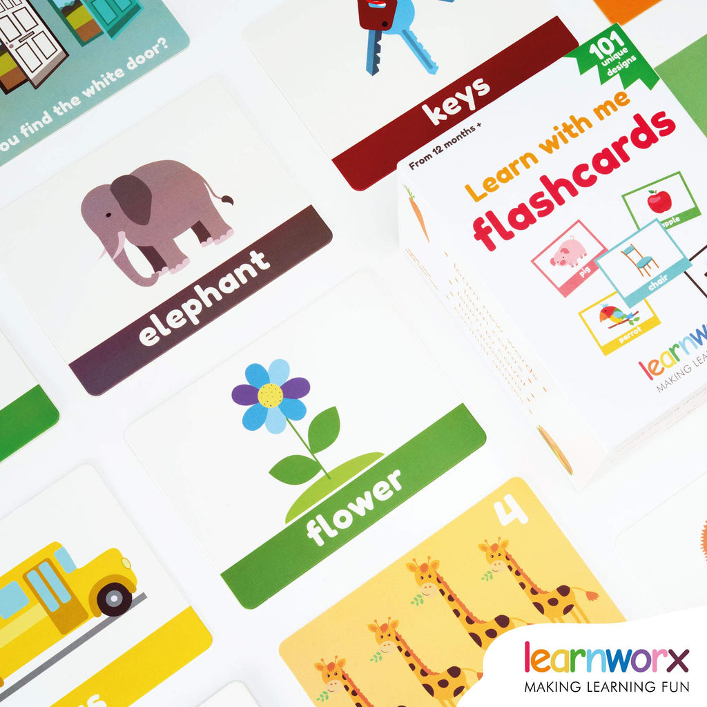 LearnWorx 101 Baby Flash Cards for Toddlers 1-3 | Award Winning First Words Toddler Flash Cards | Speech Toys Help Learn Objects, Numbers & Play Games - Big Toddler Learning Flashcards Preschool Kids