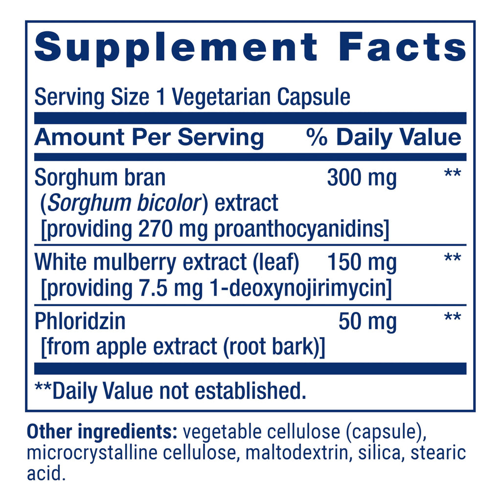 Life Extension Tri Sugar Shield®, Sorghum bran, White Mulberry, phloridzin Apple polyphenol, Three Botanical extracts Promote Healthy Glucose Metabolism, Gluten-Free, Non-GMO, Vegetarian, 60 Capsules