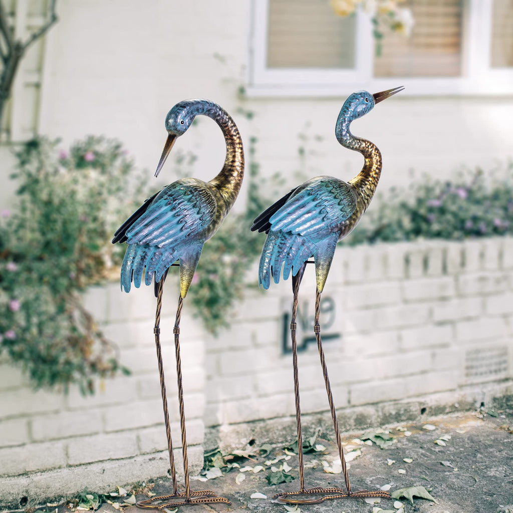 Natelf Outdoor Garden Crane Statues Blue Heron for Lawn Yard Decor