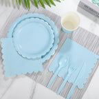 Xiangqu 350 Pcs Light Blue Paper Plates and Napkins, Boy Baby Shower Decorations Include Scalloped Plates Napkins Cups for Kindergarten Graduation, Bridal Shower, Summer Wedding, Birthday