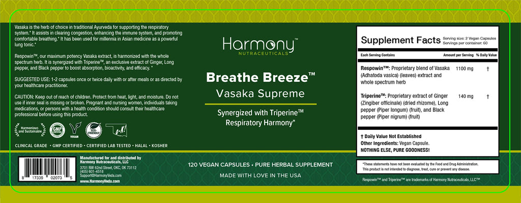Vasaka Synergized with Triperine Ayurvedic Herbal Respiratory Care 120 Capsules