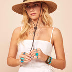FEYIR Bohemian Turquoise Jewelry Set for Women Boho Turquoise Layered Necklace Bracelet Western Belt Stackable Ring Earrings Western Jewelry Accessories