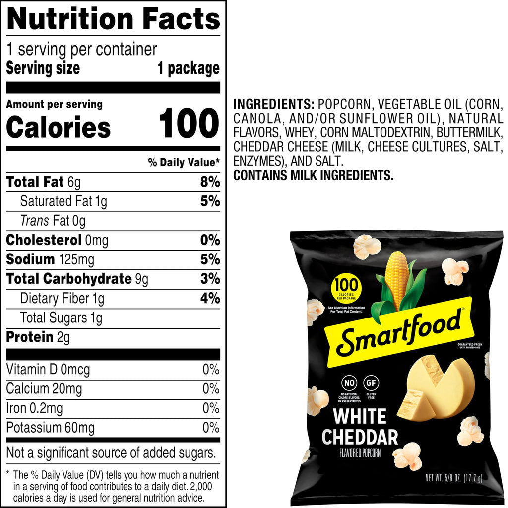Smartfood Popcorn, White Cheddar, 0.625 Ounce (Pack of 40)