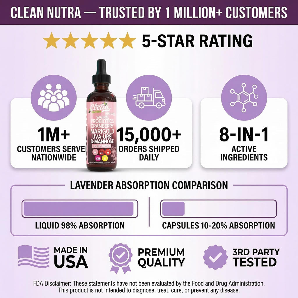 Clean Nutraceuticals VBiotic Vaginal Probiotic for Women Liquid Drops | Cranberry Uva Ursi Horsetail D-Mannose Prebiotics Marigold & Black Cohosh Vaginal Health Supplement | pH Balance