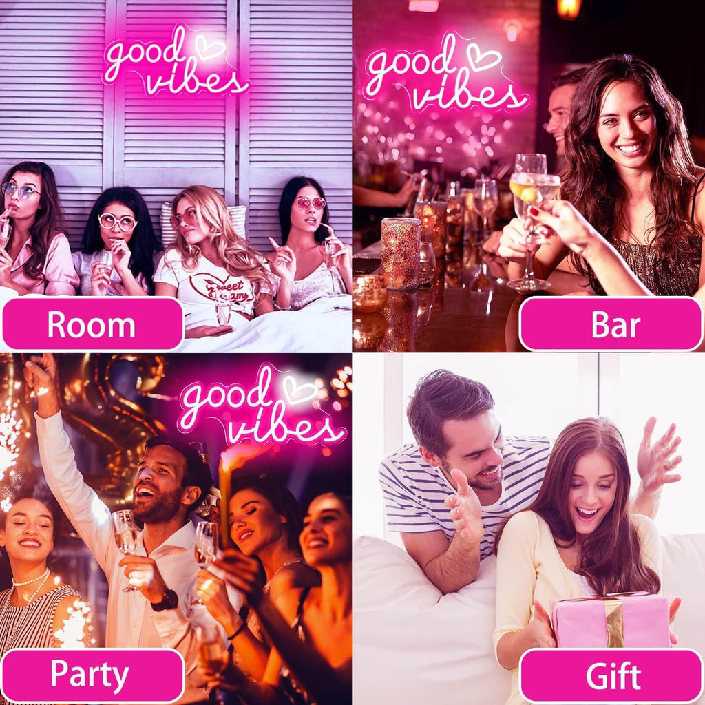HOHOSIGN Good Vibes Neon Sign for Wall Decor Neon Lights Sign, 16"x8" Heart and Good Vibes LED Signs for Bedroom Wall, USB Operated Pink Goodvibes LED Neon Lights Signs for Game Room Christmas Decor