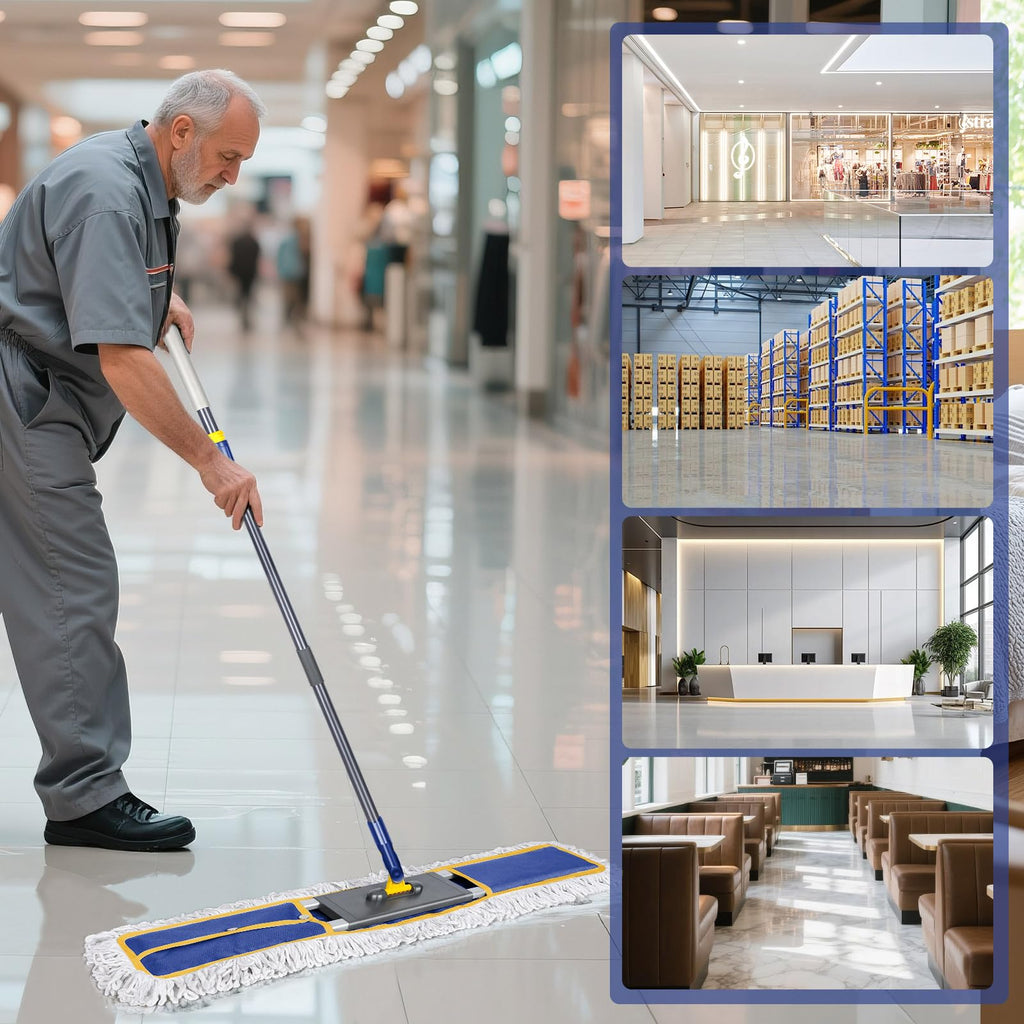 36" Commercial Mop for Floor Cleaning, Masthome Heavy Duty Industrial Mop with 3 Pads, Professional Microfiber Mops with 60'' Long Handle,Large Dust Mops for Office Garage Warehouse Factory Mall(Blue)