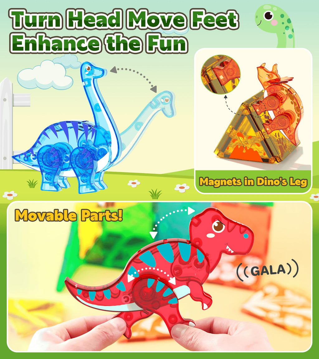 Asago Magnetic Tiles Dinosaurs Magnet Building Blocks Toys for Kids Ages 3-5 4-8 8-12 Creative Animals Educational Stack Tile Construction for Boys Girls Toddlers 5-7 Year Old to STEM Learning