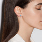 Bestyle 925 Sterling Silver Love Round Cubic Zirconia Earrings March Aquamarine Birthstone Stud Earrings for Women, Hypoallergenic Earrings for Sensitive Ears
