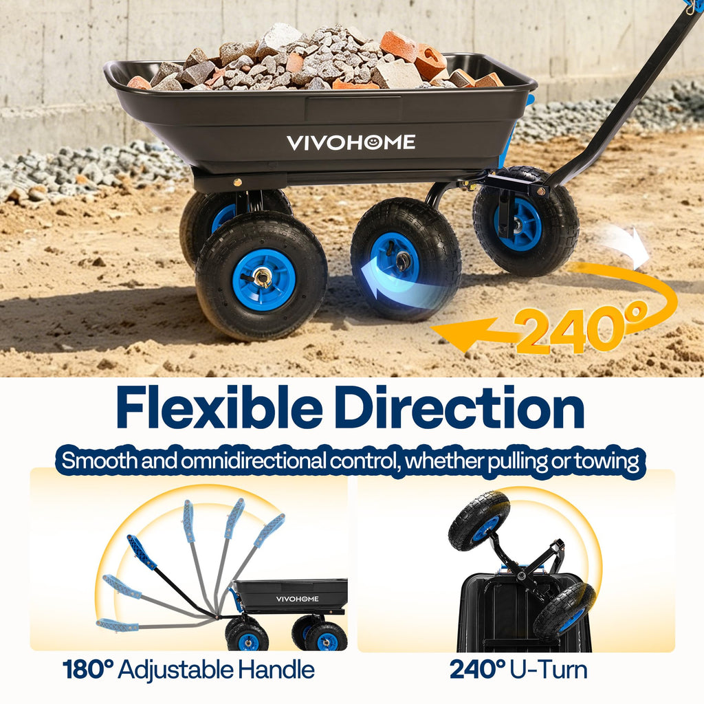 VIVOHOME 660lbs Wheelbarrow Dump Garden Cart with 2-in-1 Convertible Handle
