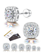 LOLIAS Moissanite Halo Flat Back Earrings for Women Men Hypoallergenic