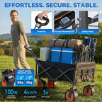 Sushar Electric Wagon Cart Foldable Heavy Duty with All Terrain Wheels, Power Assist Utility Wagon 340 lb Capacity Removable Battery for Beach Camping Garden, Black