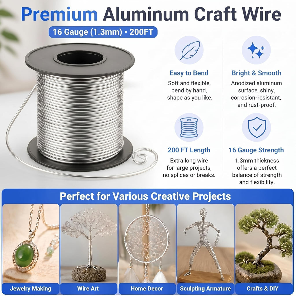 Therwen 200ft 16 Gauge Stainless Steel Wire for Jewelry Making, Gardening