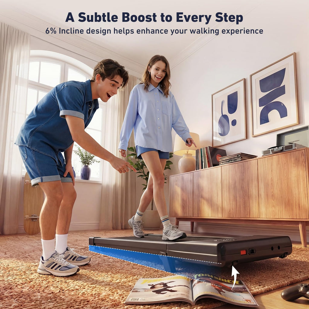 DeerRun Under Desk Walking Pad Treadmill with 6% Manual Incline, 0.6-3.8 MPH Walking Speed, 2.5 HP, 300 lb Capacity, App & Remote Control, for Home Office & Small Spaces