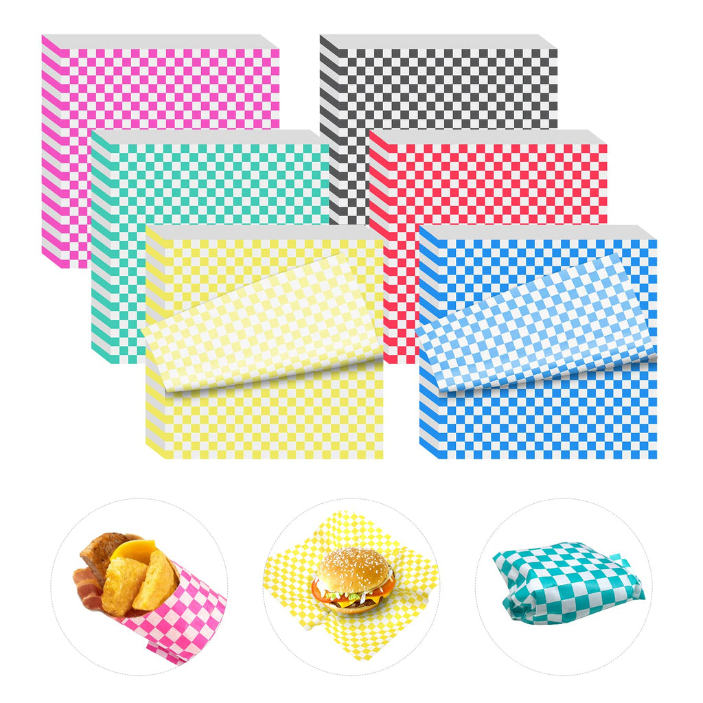 480pcs Deli Paper Sheets - 12x12 inch Variety Pack Checkered Wax Paper, Food Basket Liners for Wrapping Sandwiches Bread Burgers