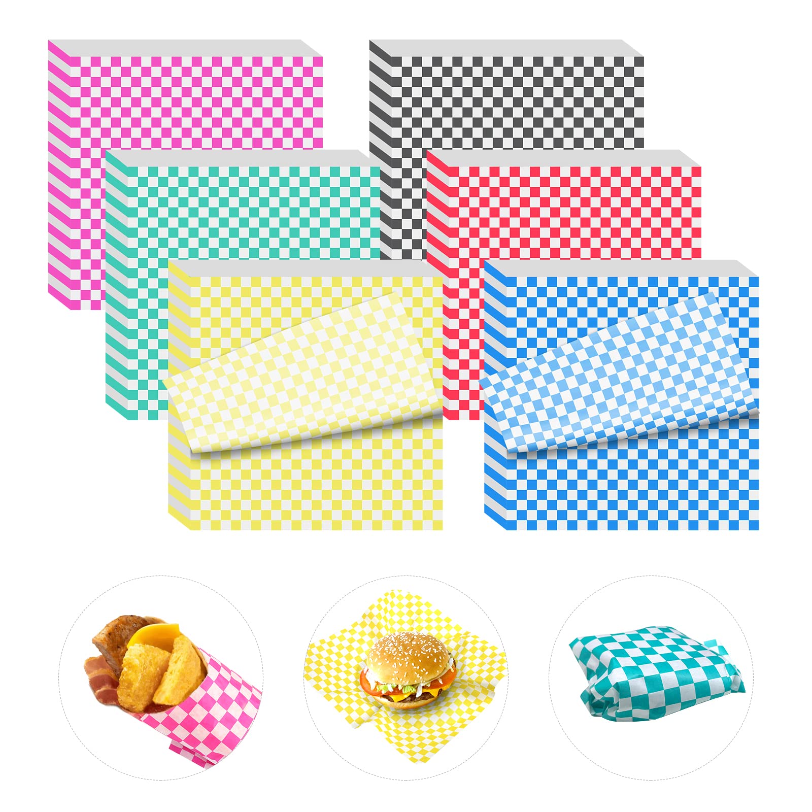 480pcs Deli Paper Sheets - 12x12 inch Variety Pack Checkered Wax Paper, Food Basket Liners for Wrapping Sandwiches Bread Burgers