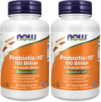 NOW Foods Supplements,Probiotic-10™,100 Billion,with 10 Probiotic Strains,Dairy,Soy and Gluten Free,Strain Verified,60 Veg Capsules,(Pack of 2)