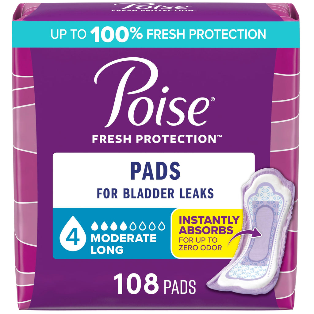 Poise Incontinence Pads for Women, 4 Drop, Long, 108 ct